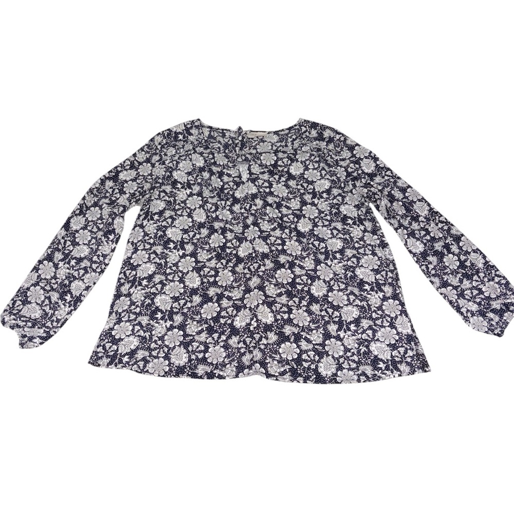 LOFT Black and White Floral Long Sleeve Blouse Size Small